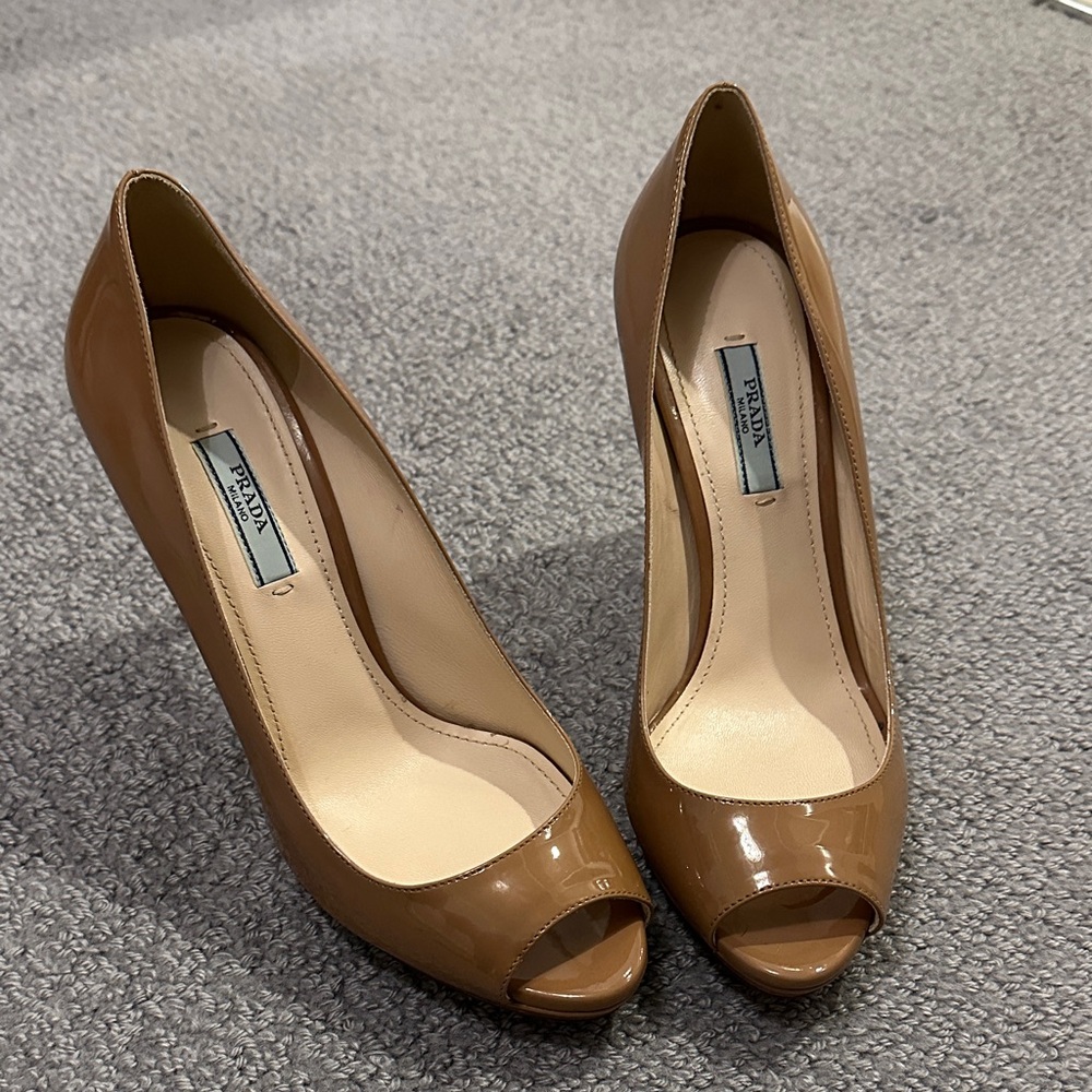 Prada Women's Brown Peep-Toe Heels